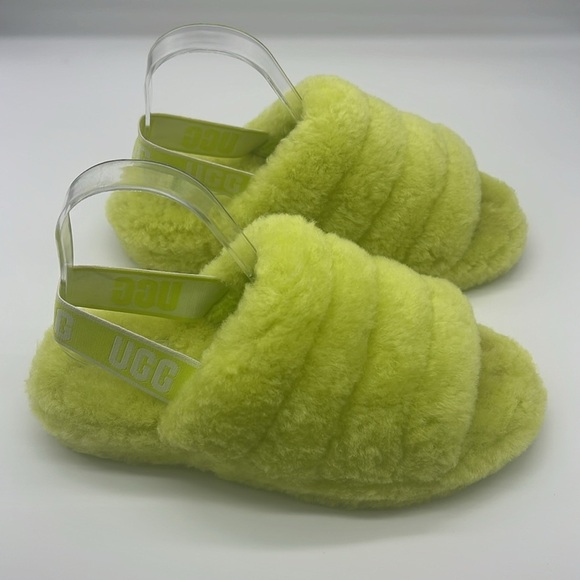 UGG - Fluff Yeah Sli In Lime Green Open Toe Slip On Ankle Strap Sandal Size 8 - Picture 2 of 14